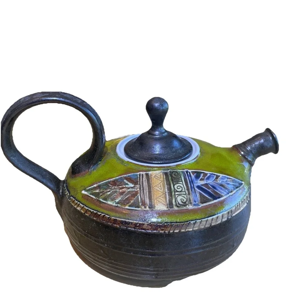 Danko Pottery Ceramic Teapot Unique Artisan Made Bulgaria VGC Coffee Brew Handle